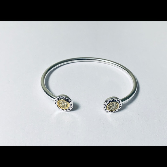 BRAND NEW Pandora Signature 2Tone Open BANGLE Bracelet - Picture 6 of 11
